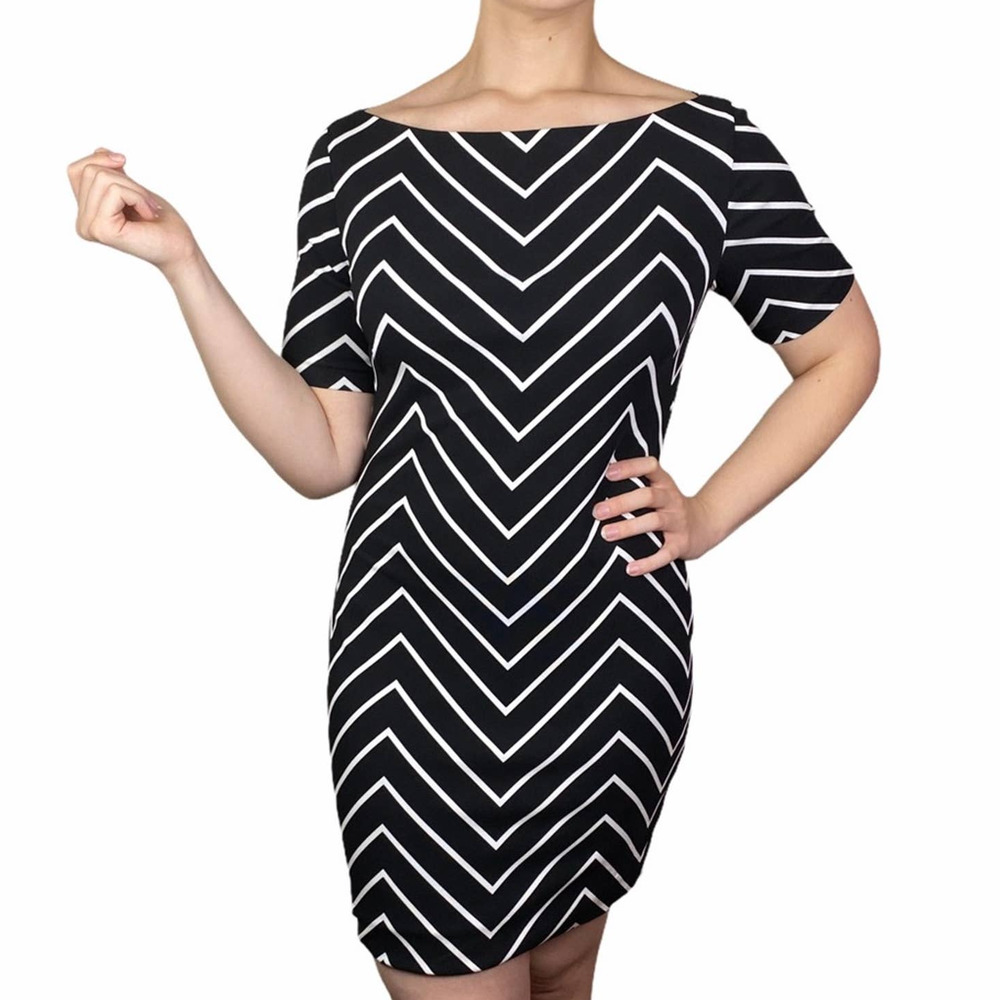 Ralph Lauren Black Label Sz 8 Zigzag Boat Neck Above-the-Knee Dress